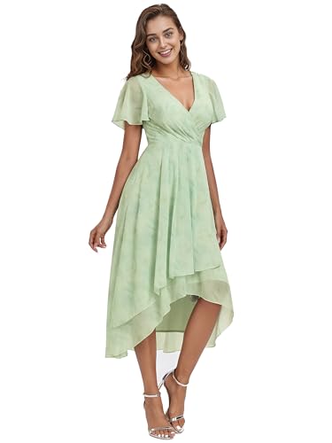 Ever-Pretty Hochzeitsgastkleid V Ausschnitt Gerüschte Ärmelränder Damen Elegante Empire Taille Brautjungfer Kleider Chic Rosa Hellgrün 42 von Ever-Pretty