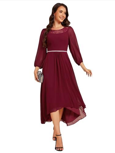 Ever-Pretty Hochzeitskleider für Damen Gast Abendkleid a Linie Chiffon Kleider Elegant Hoch-Tief Midi Burgund 40 von Ever-Pretty
