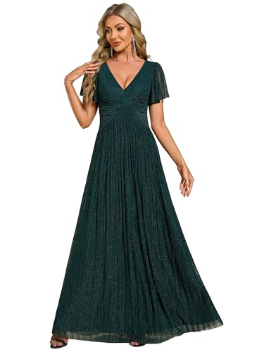 Ever-Pretty Kleid Elegant Damen Festlich Lang Ballkleid Maxi Hell Abendkleider Elegant für Hochzeit A Line Kurze Ärmel Blaugrün 46 von Ever-Pretty