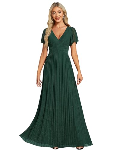 Ever-Pretty Kleid Elegant Damen Festlich Lang Ballkleid Maxi Hell Abendkleider Elegant für Hochzeit A Line Kurze Ärmel Dunkelgrün 42 von Ever-Pretty