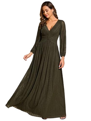 Ever-Pretty Kleid Elegant Damen Festlich Lang Langarm Ballkleid Maxi Hell Abendkleider Elegant für Hochzeit A Line Olivgrün 46 von Ever-Pretty