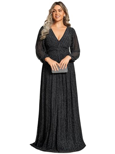 Ever-Pretty Kleid Elegant Damen Festlich Lang Langarm Ballkleid Maxi Hell Abendkleider Elegant für Hochzeit A Line Schwarz 42 von Ever-Pretty