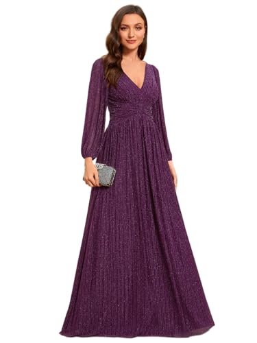 Ever-Pretty Kleid Elegant Damen Festlich Lang Langarm Ballkleid Maxi Hell Abendkleider Elegant für Hochzeit A Line Violette Glyzinie 54 von Ever-Pretty