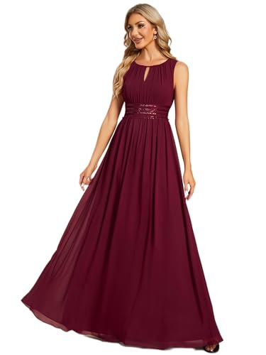 Ever-Pretty Kleider für Hochzeitsgäste Maxi Halterneck Lang Chiffon Abendkleid Ärmellos A-Linie Burgund 42 von Ever-Pretty