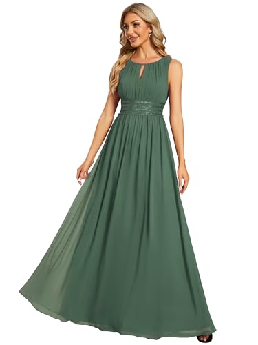 Ever-Pretty Kleider für Hochzeitsgäste Maxi Halterneck Lang Chiffon Abendkleid Ärmellos A-Linie Eukalyptus Grün 36 von Ever-Pretty