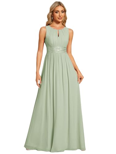 Ever-Pretty Kleider für Hochzeitsgäste Maxi Halterneck Lang Chiffon Abendkleid Ärmellos A-Linie Minzgrün 38 von Ever-Pretty