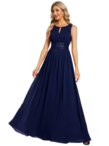 Ever-Pretty Kleider für Hochzeitsgäste Maxi Halterneck Lang Chiffon Abendkleid Ärmellos A-Linie Navy Blau 40 von Ever-Pretty