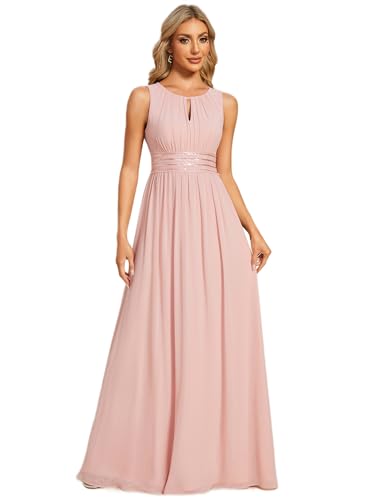 Ever-Pretty Kleider für Hochzeitsgäste Maxi Halterneck Lang Chiffon Abendkleid Ärmellos A-Linie Rosa 42 von Ever-Pretty