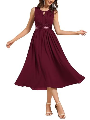 Ever-Pretty Kleider für Hochzeitsgäste Midi Elegantes Halterneck Lang Chiffon Ärmellos Abendkleid A-Linie Burgund 46 von Ever-Pretty