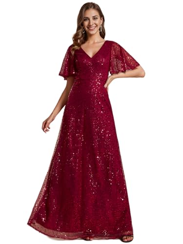 Ever-Pretty Lange Abendkleider Damen Rüschen Pailletten V-Ausschnitt A-Linie Empire-Stil funkelndes Ballkleid EE02120-P, Burgunderrot, 36 Ever-Pretty Lange Abendkleider Damen Rüschen Pailletten V-Ausschnitt A-Linie Empire-Stil funkelndes Ballkleid EE02120-P, Burgunderrot, 36 von Ever-Pretty