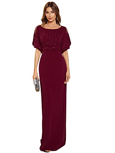Ever-Pretty Mode Kurzarm Bodenlangen Bodycon Elegante Lange Abendkleider mit Strass Burgund 36EU von Ever-Pretty