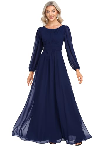 Ever-Pretty Mutter Der Braut Abendkleider Lange Ärmel Chiffon Rundkragen Ärmellos Elegant Navy Blau 58EU von Ever-Pretty