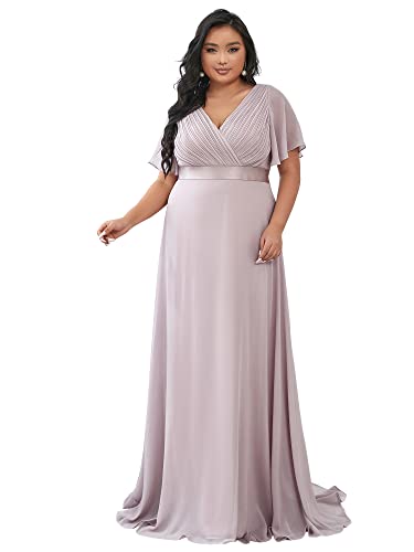 Ever-Pretty Plus Damen Abendkleid Brautjungfer Chiffon A-Linie V Ausschnitt lang Lila 52 von Ever-Pretty