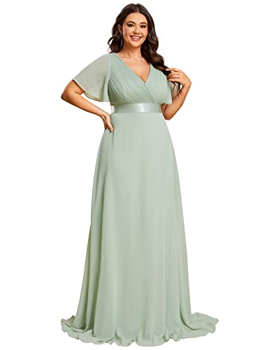 Ever-Pretty Plus Damen Abendkleid Brautjungfer Chiffon A-Linie V Ausschnitt lang Minzgrün 50 von Ever-Pretty