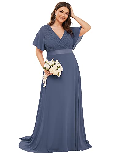 Ever-Pretty Plus Damen Abendkleid Brautjungfer Chiffon A-Linie V Ausschnitt lang Teal 50 von Ever-Pretty
