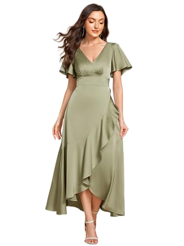 Ever-Pretty Satin Brautjungfernkleid V-Ausschnitt Asymmetrisch Maxi ES02336-P, Salbei grün, 38 von Ever-Pretty
