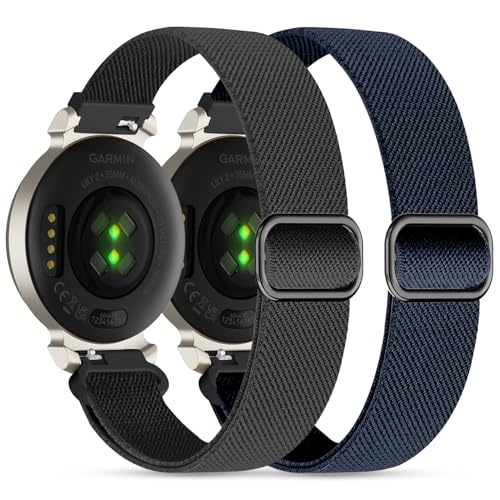 EverAct 2 Stück Nylon Armband für Garmin Lily 2,14mm elastisches Nylon weiche Schleife Gurte Quick Release Ersatz verstellbares Armband für Lily 2 Classic/Active Smart Watch Zubehör für Frauen von EverAct