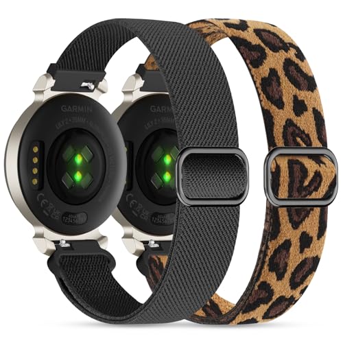 EverAct 2 Stück Nylon Armband für Garmin Lily 2,14mm elastisches Nylon weiche Schleife Gurte Quick Release Ersatz verstellbares Armband für Lily 2 Classic/Active Smart Watch Zubehör für Frauen von EverAct