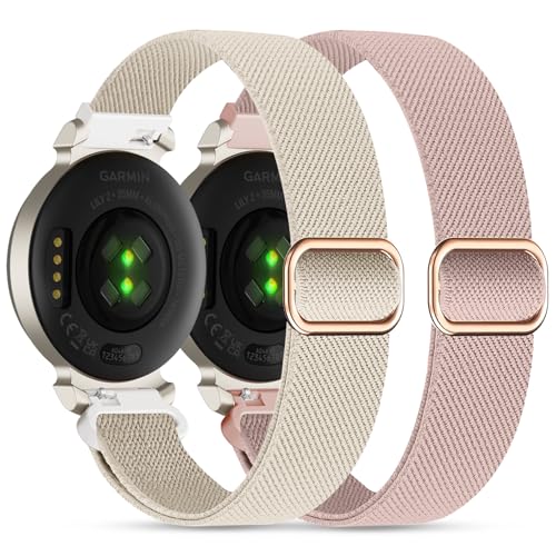 EverAct 2 Stück Nylon Armband für Garmin Lily 2,14mm elastisches Nylon weiche Schleife Gurte Quick Release Ersatz verstellbares Armband für Lily 2 Classic/Active Smart Watch Zubehör für Frauen von EverAct