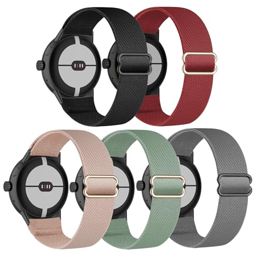 EverAct 5 Stück dehnbares Nylon-Armband kompatibel mit Google Pixel Watch, elastische, verstellbare Armbänder, Ersatzarmbänder für Google Pixel Watch 2/1 Pixel Watch 3, Armbänder 41 mm, für Damen und von EverAct