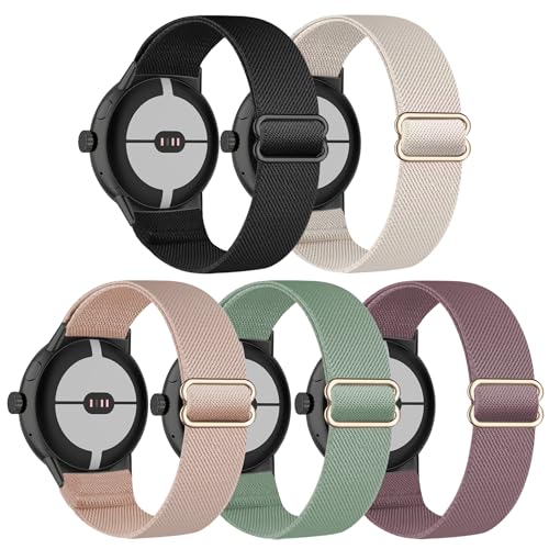 EverAct 5 Stück dehnbares Nylon-Armband kompatibel mit Google Pixel Watch, elastische, verstellbare Armbänder, Ersatzarmbänder für Google Pixel Watch 2/1 Pixel Watch 3, Armbänder 41 mm, für Damen und von EverAct