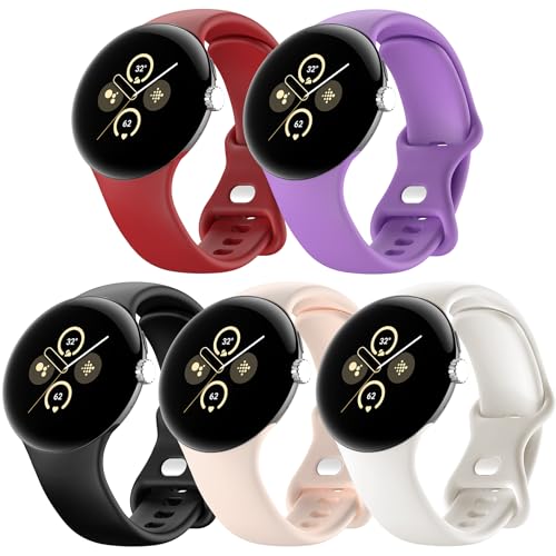 EverAct 5 Stück Armband Kompatibel Mit Google Pixel Watch/Watch 2, Verstellbares Weiches Silikon Sport Armband für Damen und Herren von EverAct