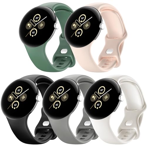 EverAct 5 Stück Armband Kompatibel mit Google Pixel Watch Armband/Google Pixel Watch 2 Armband,Verstellbares Weich Silikon Sport Armband für Google Pixel Watch/Pixel Watch 2 für Damen Herren von EverAct