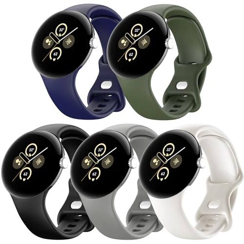 EverAct 5 Stück Armband Kompatibel mit Google Pixel Watch Armband/Google Pixel Watch 2 Armband,Verstellbares Weich Silikon Sport Armband für Google Pixel Watch/Pixel Watch 2 für Damen Herren von EverAct