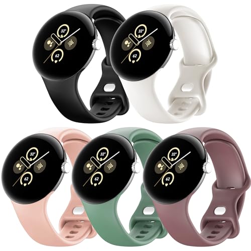 EverAct 5 Stück Armband Kompatibel mit Google Pixel Watch Armband/Google Pixel Watch 2 Armband,Verstellbares Weich Silikon Sport Armband für Google Pixel Watch/Pixel Watch 2 für Damen Herren von EverAct