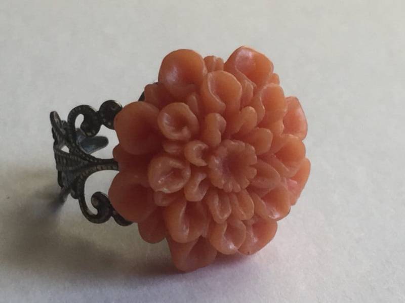 Blumen Ring Stummgeschaltet Orange Verstellbare Antique Bronze Filigree Band Floral Geburtstagsgeschenke Für Frauen Mom Mädchen Ihre Freunde von EverAndAnon