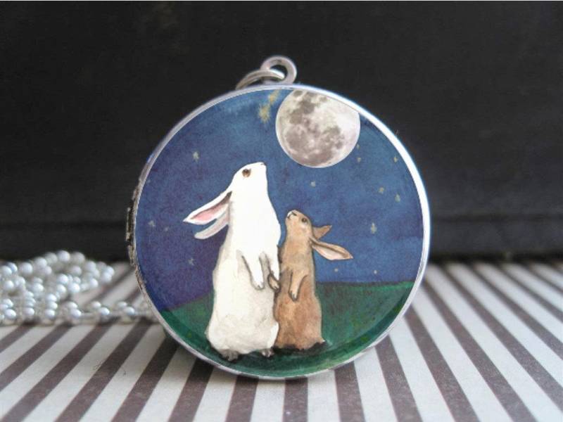 Ich Liebe Dich Bis Zum Mond Und Zurück Halskette Zwei Bunnies Locket Silber Bunny Schmuck Benutzerdefinierte Foto Anhänger Personalisierte von EverAndAnon