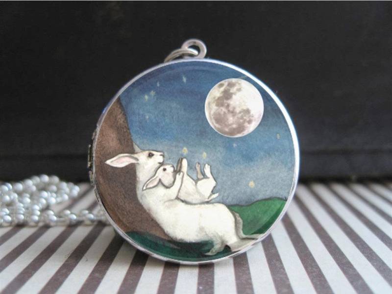 Ich Liebe Dich Bis Zum Mond & Zurück Hase Medaillon Benutzerdefinierte Foto Mutter Tochter Kinder Kaninchen Halskette Liebe Gefüllt Ostern Korb von EverAndAnon