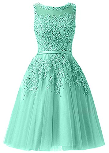 EverBeauties damen Knielang Damen Abendkleider Perlstickerei Spitze Applique T¨¹ll Kurz Ballkleid Minze 50 von EverBeauties