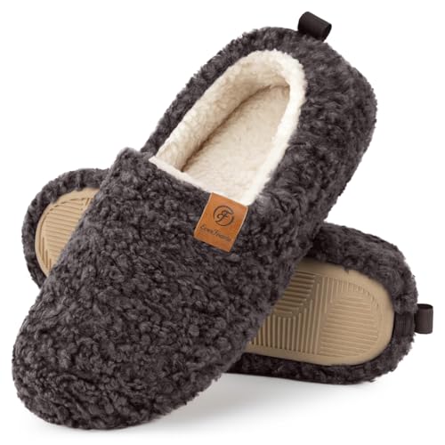 EverFoams Damen Warme Hausschuhe Kunstwolle Memory Foam Geschlossen Pantoffeln, dunkelgrau, 38/39 EU von EverFoams