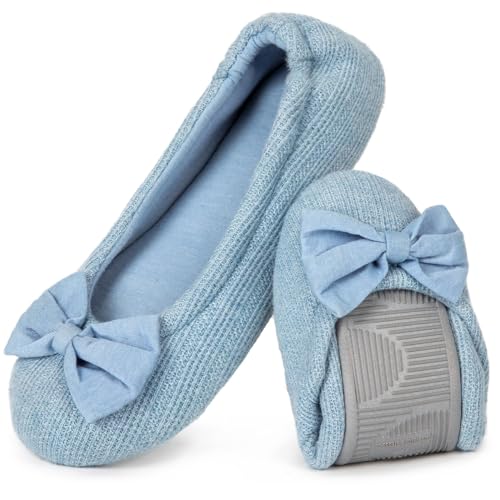 EverFoams Damen Gemütlich Leicht Frottee Baumwolle Memory Foam Ballerina Hausschuhe, Blau,38/39 EU von EverFoams