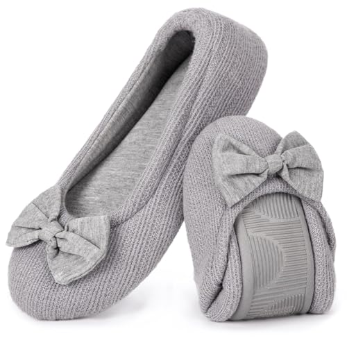 EverFoams Damen Gemütlich Leicht Frottee Baumwolle Memory Foam Ballerina Hausschuhe, Grau, 36/37 EU von EverFoams