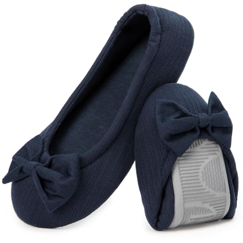 EverFoams Damen Gemütlich Leicht Frottee Baumwolle Memory Foam Ballerina Hausschuhe,Marineblau,40/41 EU von EverFoams