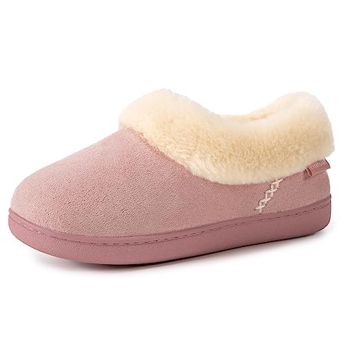 EverFoams Damen Geschlossener Rücken Hausschuhe Microsuede Flauschig Warm Kunstfell Memoryschaum Innen Außen Pantoffeln Rosa, 39.5 EU von EverFoams
