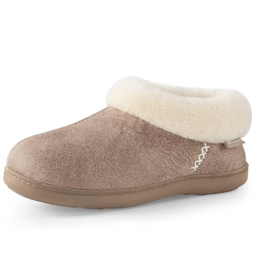 EverFoams Damen Hausschuhe aus Mikro-Wildleder flauschig mit Plüsch gefüttert mit gemütlichem Memory-Schaum taupe, 42/43 EU von EverFoams