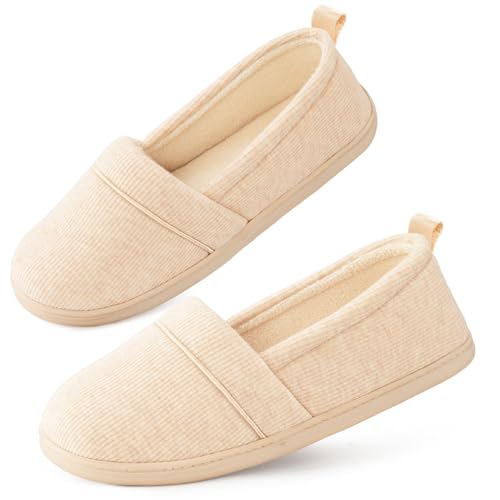 EverFoams Damen Memory Foam Komfort Strick Hausschuhe Leicht Frottee Loafer Hausschuhe mit rutschfester Gummisohle, Beige, 37 EU von EverFoams