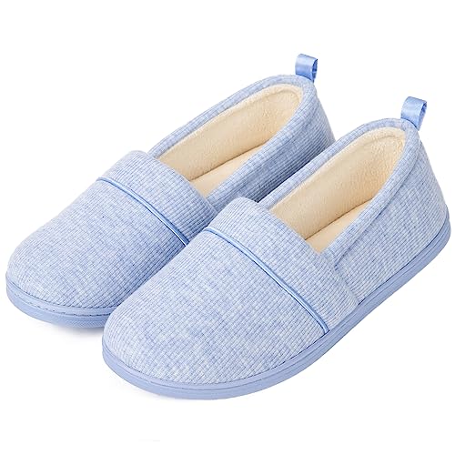 EverFoams Damen Memory Foam Komfort Strick Hausschuhe Leicht Frottee Loafer Hausschuhe mit rutschfester Gummisohle, Blau, 37 EU von EverFoams