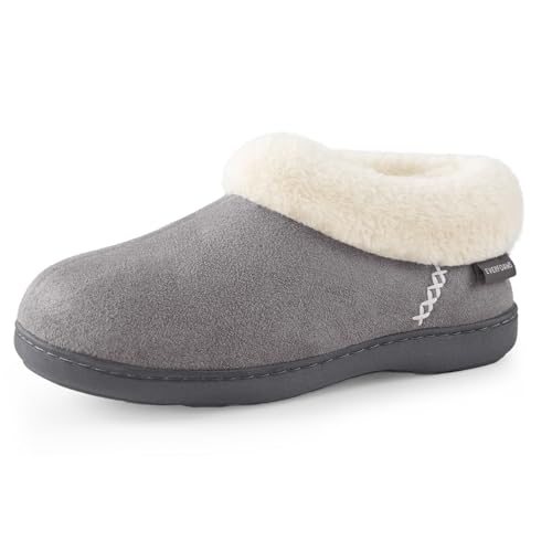 EverFoams Damen Hausschuhe Winter Rutschfest Warme Pantoffeln Plüsch mit Memory-Schaum grau, 38/39 EU von EverFoams