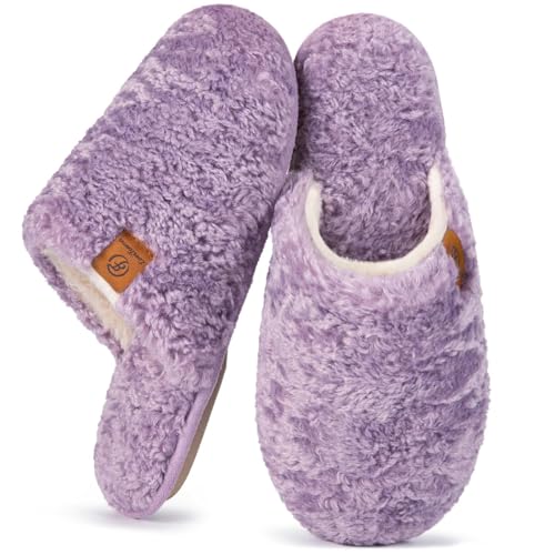 EverFoams Damen Scuff Hausschuhe Gemütlich Weiches Flauschiges Kunstalpaka Memoryschaum Leichte Rutschfeste Pantoffeln Lila, 40-41 EU von EverFoams