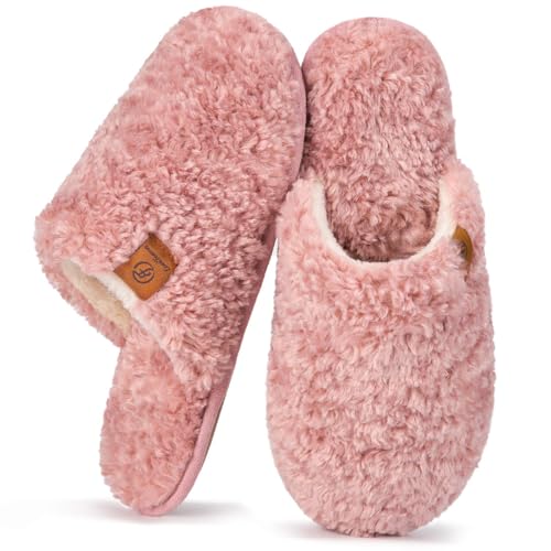 EverFoams Damen Scuff Hausschuhe Gemütlich Weiches Flauschiges Kunstalpaka Memoryschaum Leichte Rutschfeste Pantoffeln Rosa, 40-41 EU von EverFoams