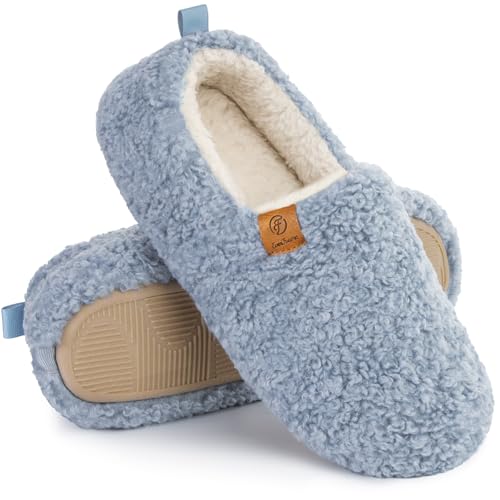 EverFoams Damen Warme Lammfell Memory Foam Vollpantoffel Anti-Rutsch Leicht Atmungsaktiv Winterhaus Light Hellblau, 39.5 EU von EverFoams