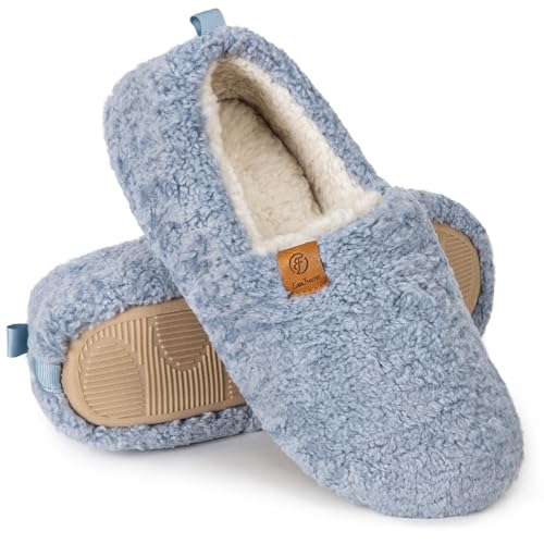 EverFoams Damen Warme Kunstwolle Memory Foam Voll Hausschuhe, Hellblau,42/43 EU von EverFoams