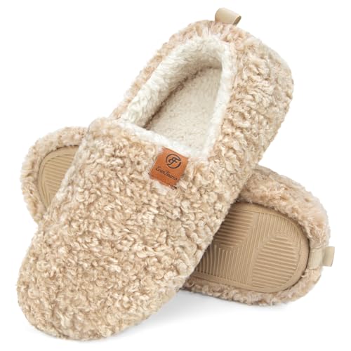EverFoams Damen Warme Hausschuhe Kunstwolle Memory Foam Geschlossen Pantoffeln, Khaki,36/37 EU von EverFoams