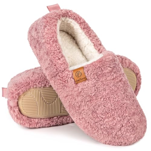 EverFoams Damen Warme Lammfell Memory Foam Vollpantoffel Anti-Rutsch Leicht Atmungsaktiv Winterhaus Rose, 39.5 EU von EverFoams