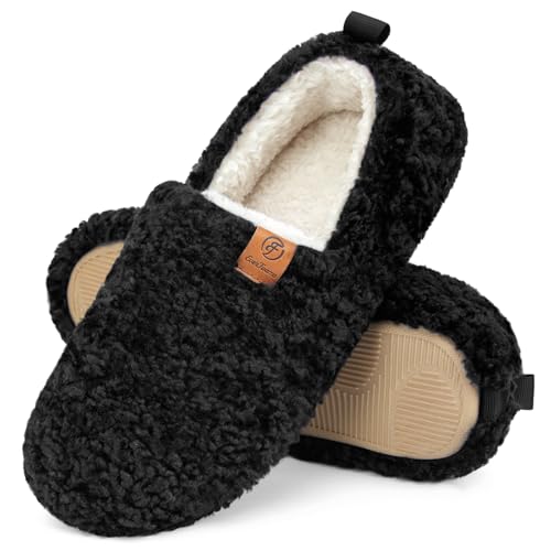 EverFoams Damen Warme Hausschuhe Kunstwolle Memory Foam Geschlossen Pantoffeln Schwarz, 39.5 EU von EverFoams