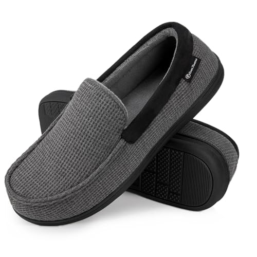 EverFoams Herren Mokassin Pantoffeln Atmungsaktive Komfort Memory Foam Frottee Hausschuhe mit Anti-Rutsch-Gummisohle,Dunkelgrau,43 EU von EverFoams